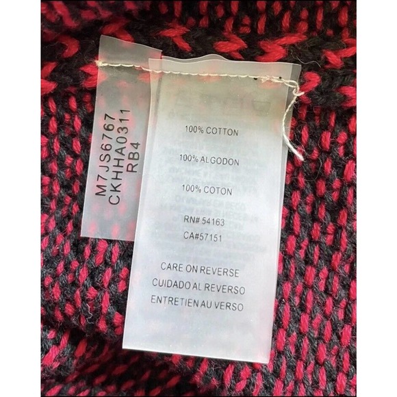 Calvin Klein Womens Large Sweater Cowl Neck Knit Red Blk Color Block Long Sleeve - Picture 8 of 9